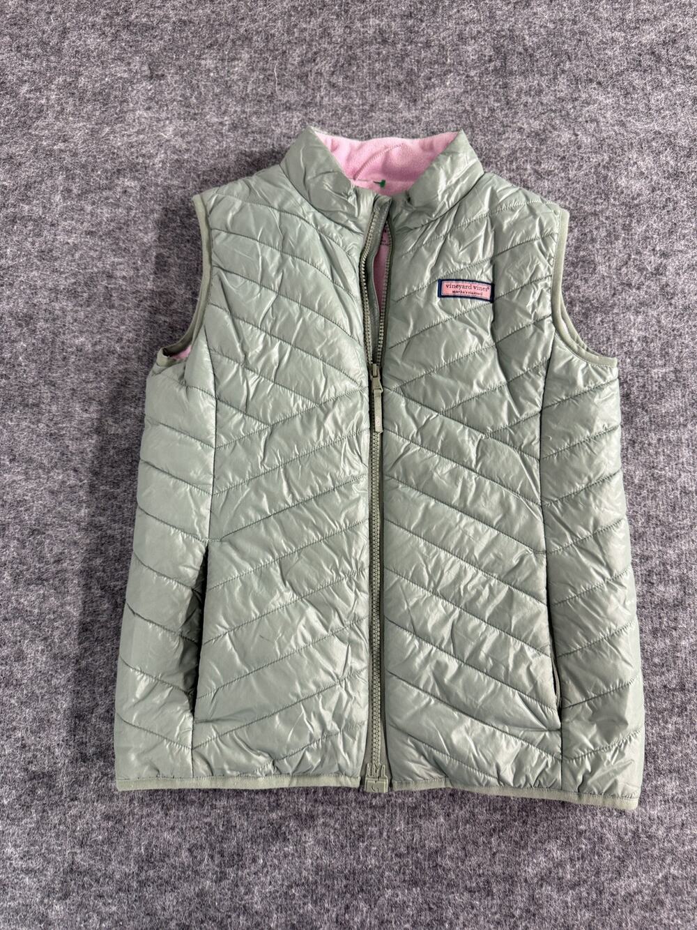 Vineyard Vines Vest Girls Large 14 Years Green Puffer Quilted Jacket N237